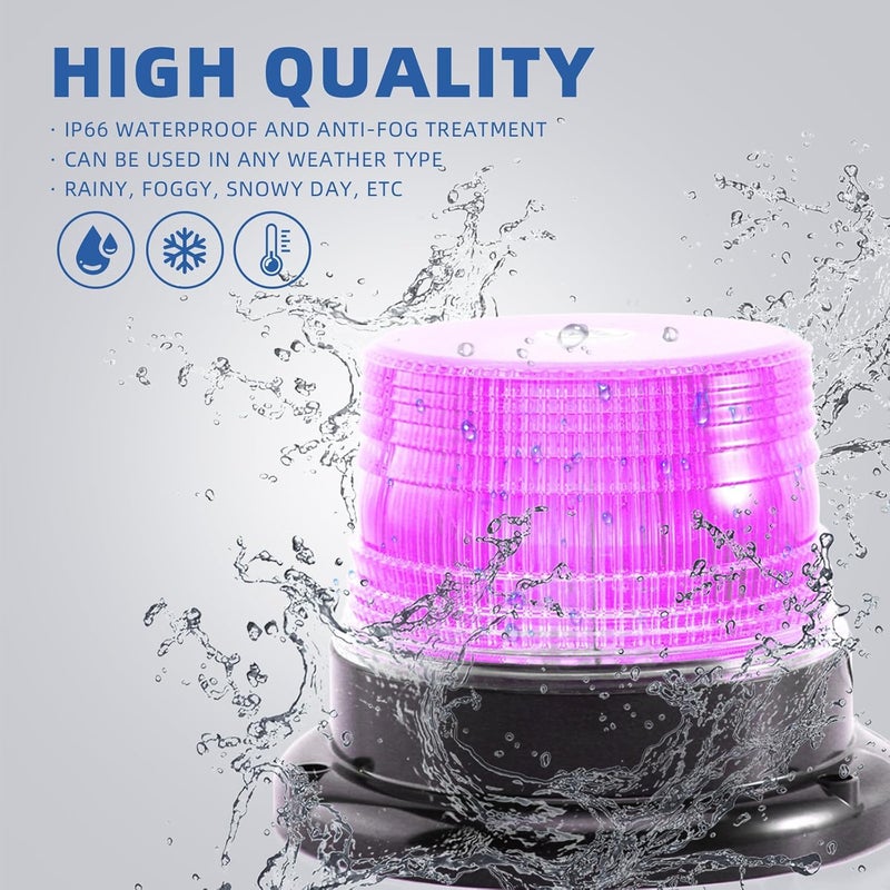 PKINGLAKE 1-Pcs Purple LED Beacon Lights for Funeral Escort Truck Vehicles Car, 12-24V Warning Safety Flashing Emergency Strobe Mini Light Bar with Magnetic Base - Image 5